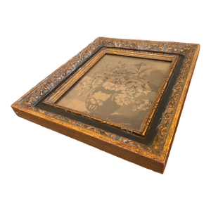 Antique Floral Tapestry in Exceptional Black & Gilt Frame