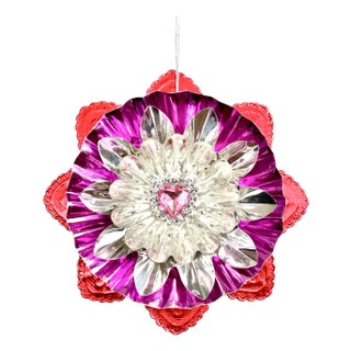 Valentine Ornament With Antique Dresdens & Vintage Light Reflectors V5 For Sale