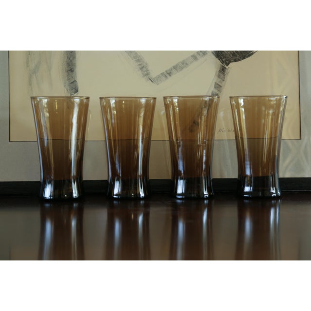 Anchor Hocking Linden Mocha Glass Flared Tumblers, part of the Linden pattern collection. A set of four retro mid-century...