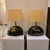 Pair of vintage large marble base table lamps or desk lamps, France 1960s. The sculpted marble is dark green with beige...