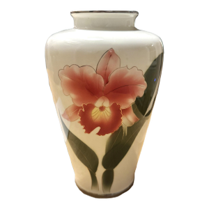Cloisonné‑Style Porcelain Vase With Silver Trim