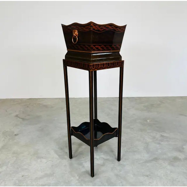 Maitland Smith Regency Style Black & Gold Tole Metal Planter or Plant Stand For Sale In Philadelphia - Image 6 of 8