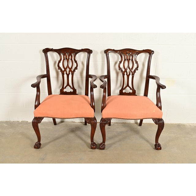 An outstanding pair of Chippendale or Georgian style armchairs or dining captain chairs By Baker Furniture USA, Circa...