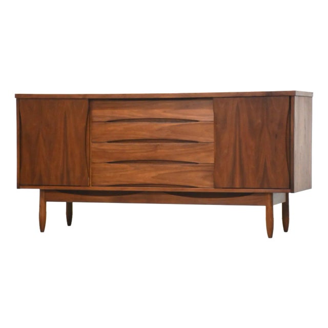 1960s Refinished Walnut Sliding Door Dresser For Sale