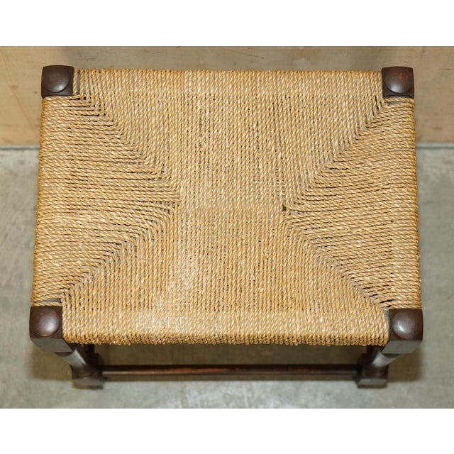 Vintage Dutch Bench Stool with Rope Woven Rush Style Seat, 1940s For Sale - Image 9 of 16