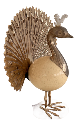 Vintage Italian Brass and Ostrich Egg Bird Sculpture by Antonio Pavia, 1970s