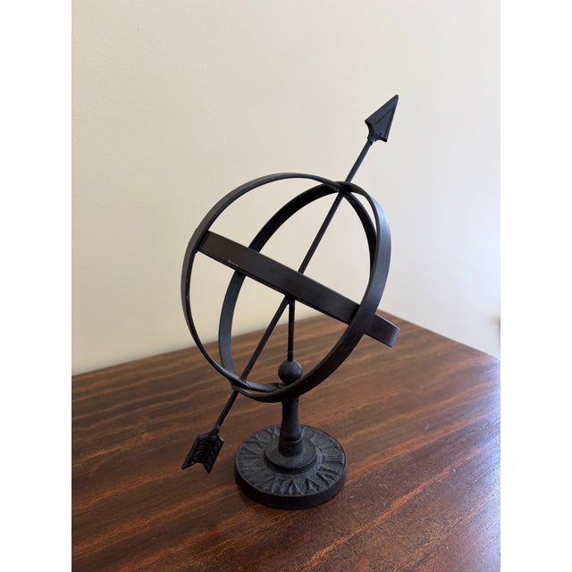 French Country Black Iron Armillary Globe Sculpture – Traditional Landscape & Garden Decor For Sale - Image 3 of 8