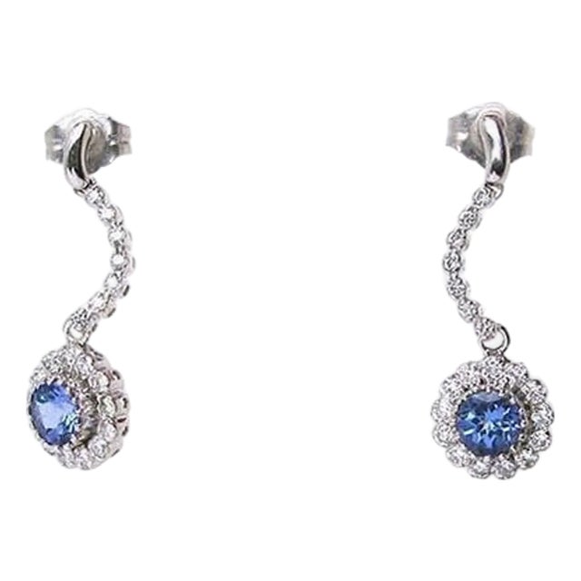 Diamond & Sapphire 14k White Gold Dangle Earrings For Sale