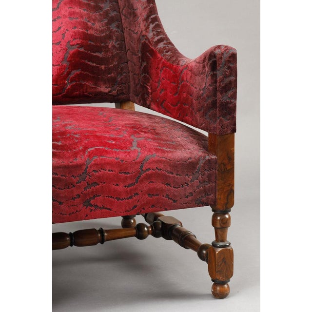 Large Louis XIII Sofas in Burgundy Red Velvet, 1900s, Set of 2 For Sale - Image 13 of 17