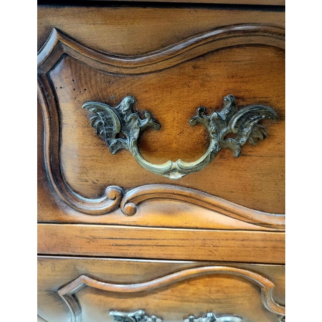Vintage Century Oversized Solid Wood 2 Drawer French Provincial Rococo Carved Bombe Chests Commode- A Pair For Sale - Image 15 of 18