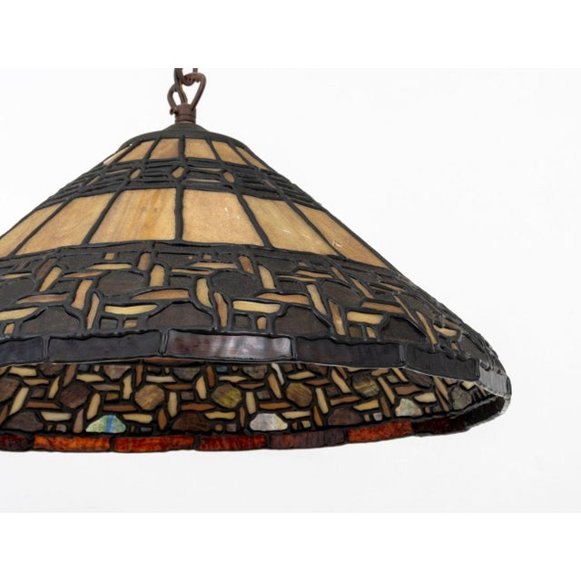 Tiffany Studios Tiffany Style Stained Glass Pendant Lamp For Sale - Image 4 of 5