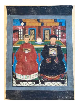 Antique Chinese Qing Dynasty Ancestral Scroll Painting