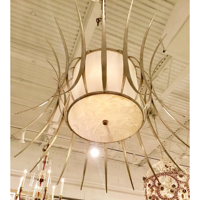 Contemporary Currey & Co. Asian Modern Solene White and Silver Chandelier For Sale - Image 3 of 5