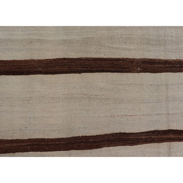 Tribal Turkish Vintage Kilim Rug Ivory Beige With Brown Stripes Wool Flatweave For Sale - Image 3 of 10