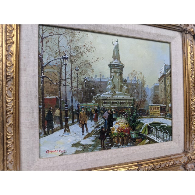 Gold Framed European Winter Street Scene Original Oil Painting Signed Gerald Kott, Mid-20th Century For Sale - Image 8 of 18