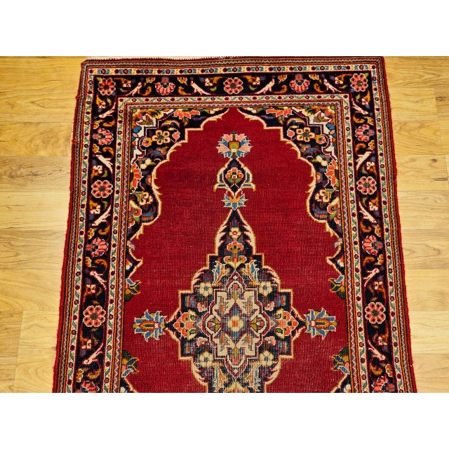 Persian Vintage Persian Kashan Rug, Hand-Knotted Wool, Medallion Floral Pattern, Red & Navy, 3x5 For Sale - Image 3 of 9