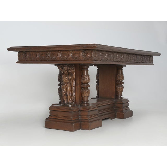 Antique English Mahogany Carved Library Table With Lopers for Expanding Surface For Sale - Image 11 of 12