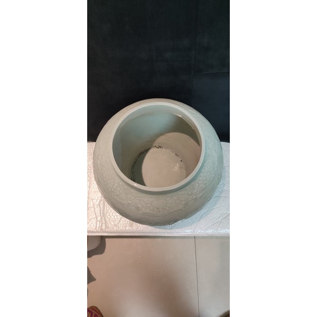 Early 20th Century Chinese Ceramic Pot White Glaze Porcelain Jar Hand Carved Dragon Pattern For Sale - Image 5 of 9