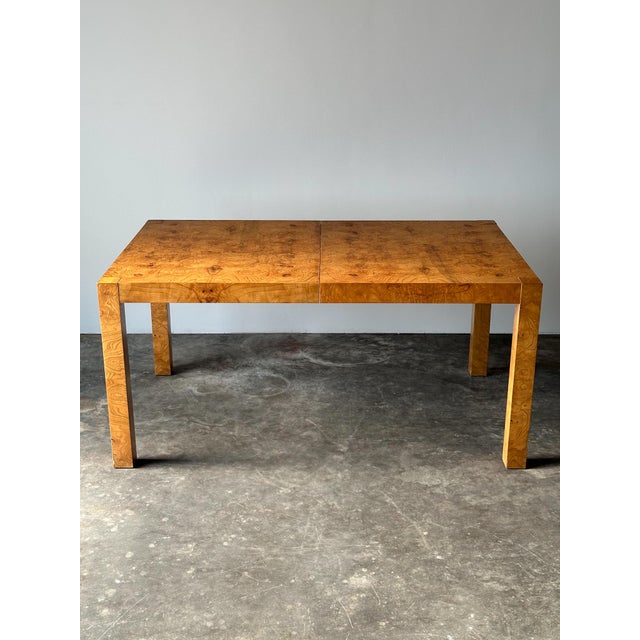 There’s real confidence to a well-made vintage Parsons table, and this one wears its burl veneer like a signature. The...