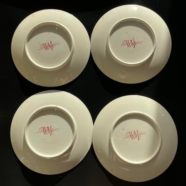 Collection of 4 antique plates from the 4 Antique Sarreguemines Plates from the 1889 Paris Exposition. Each plate features...