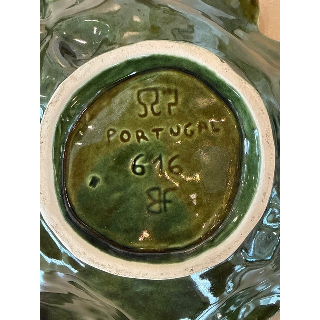 Italian Vintage Majolica Strawberry Leaf Plate For Sale - Image 3 of 6