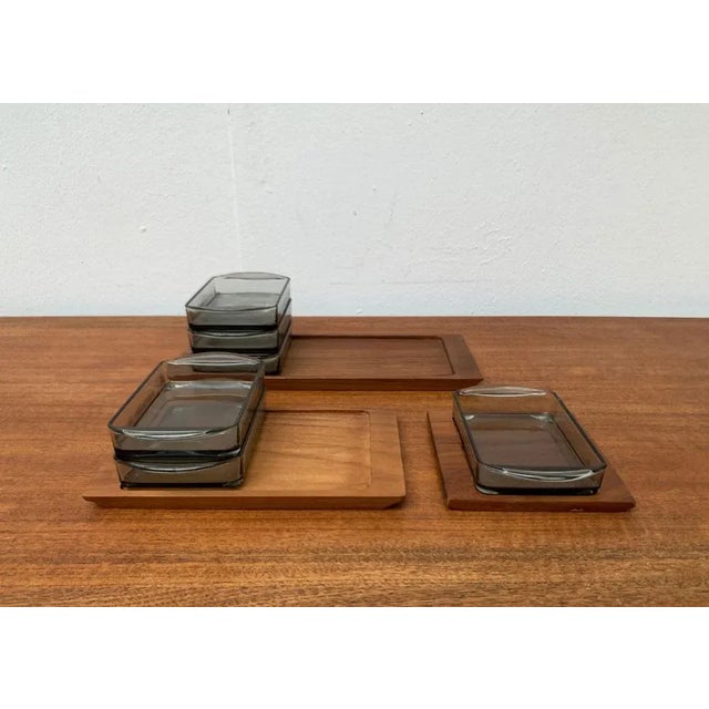 Mid-Century Danish Tray in Teak with Cabaret Glass Trays from Holmegaard, 1960s, Set of 9 For Sale - Image 5 of 10
