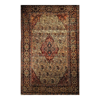 19th Century Persian Farahan Rug, Hand-Knotted Wool, Paisley Pattern, Pale Green & Navy, 4x6 For Sale