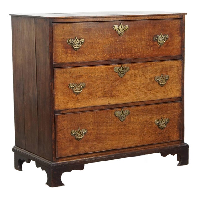Antique 18th Century English Chest of Drawers with 3 Drawers and Original Fittings For Sale