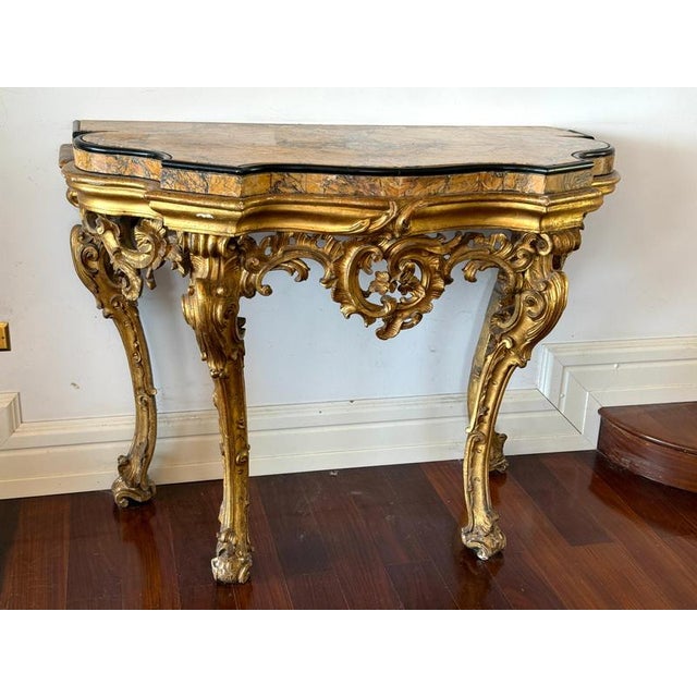 Antique Giltwood Rococo Console Table with Marble Top, 1740 For Sale - Image 4 of 7