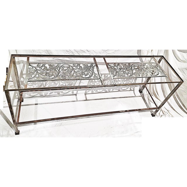 1 of 1, we had these antique cast iron floral motif panels sandblasted and polished and then built into a custom polished...