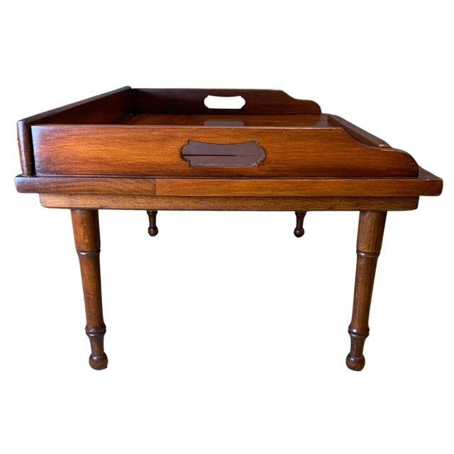 Antique English Mahogany Reading Breakfast Table with Gallery Sides Pierced Grip Handles and Turned Legs For Sale - Image 3 of 17