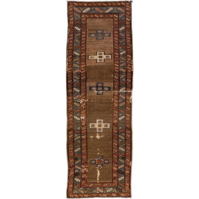 Antique Serab Brown Handmade Distressed Wool Runner For Sale - Image 10 of 10