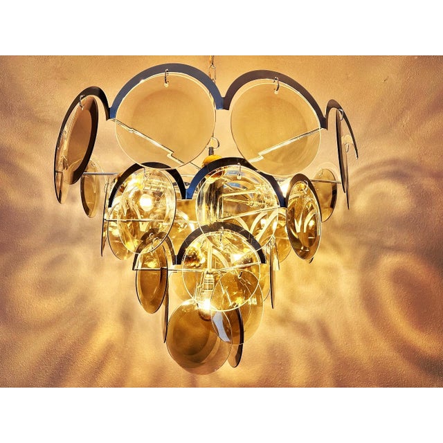 Mid-Century Modern Vintage Brass and Glass Chandelier from Vistosi, 1970s For Sale - Image 3 of 15