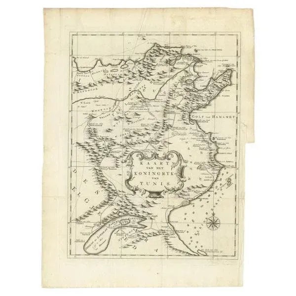 Antique map titled 'Kaart van het Koningryk van Tunis'. Old map of the Kingdom of Tunisia. Originates from the first Dutch...