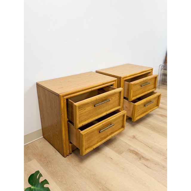 Brown Lea Furniture Faux Bamboo Nightstand Pair Vintage Coastal Hollywood Regency For Sale - Image 8 of 12