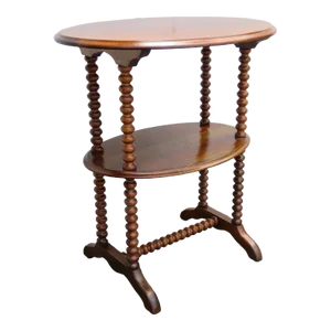 Early 1900s Solid Wood 2 Tiers Oval Side End Accent Table