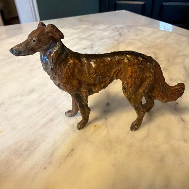 Mid-Century Modern Vintage Bronze Metal Dog Figurine Borzoi Saluki Greyhound Statue 4 Inch For Sale - Image 3 of 9