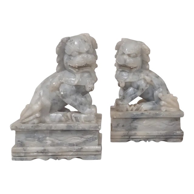 Vintage Pair of Mid 20th Century Soapstone Foo Dogs For Sale