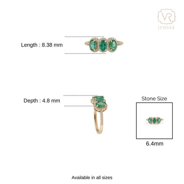 1.35ct Emerald Diamond Three-Stone Art Deco Ring Size 8 in 18k Yellow Gold For Sale - Image 13 of 18