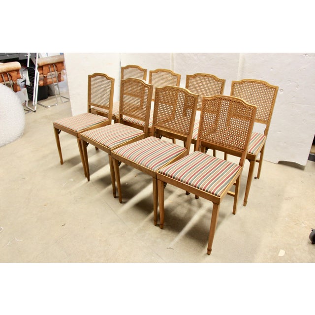 1950's MidCentury LegOMatic Folding Caned Back Wood Chairs, Set of 8