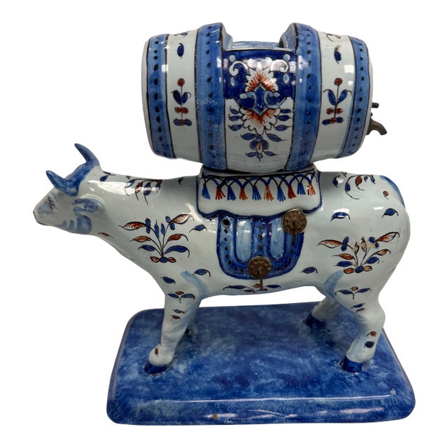 Mid 20th Century Georges Martel French Polychrome Faience Cow Dispenser For Sale