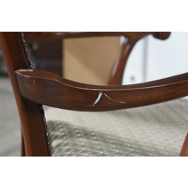 2 Late 20th Century Maitland Smith Chippendale Pierced Mahogany Dining Arm Chairs Silk Seats Pair For Sale - Image 18 of 18