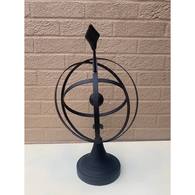 Metal Vintage English Country Iron Black Garden Armillary Sundial For Sale - Image 7 of 8