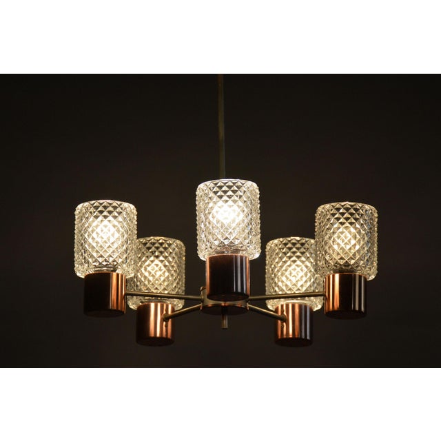 Mid-Century Chandelier in Chrome, Steel, Copper and Glass, Czech, 1960s For Sale - Image 9 of 10
