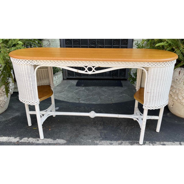 Antique HeywoodWakefield American Mission Natural Wicker Davenport