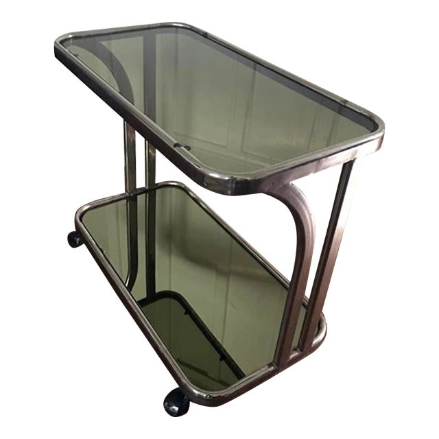 1970s Vintage Industrial Mirrored Bar Cart Attributed. To Willy Rizzo For Sale