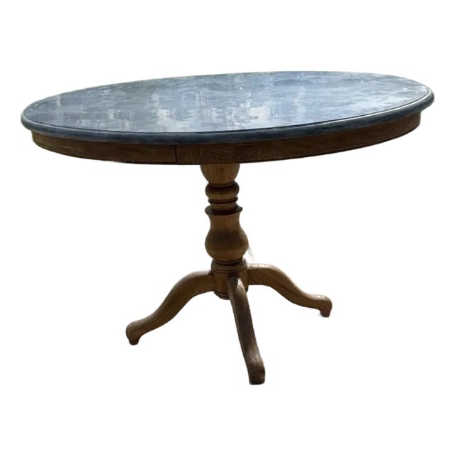 Vintage Solid Wood and Stone Foyer Table From Retired Restoration Hardware Collection For Sale