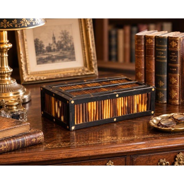 A fine antique 19th-Century British Colonial porcupine quill and ebony box, made in Ceylon the colonial name for Sri...