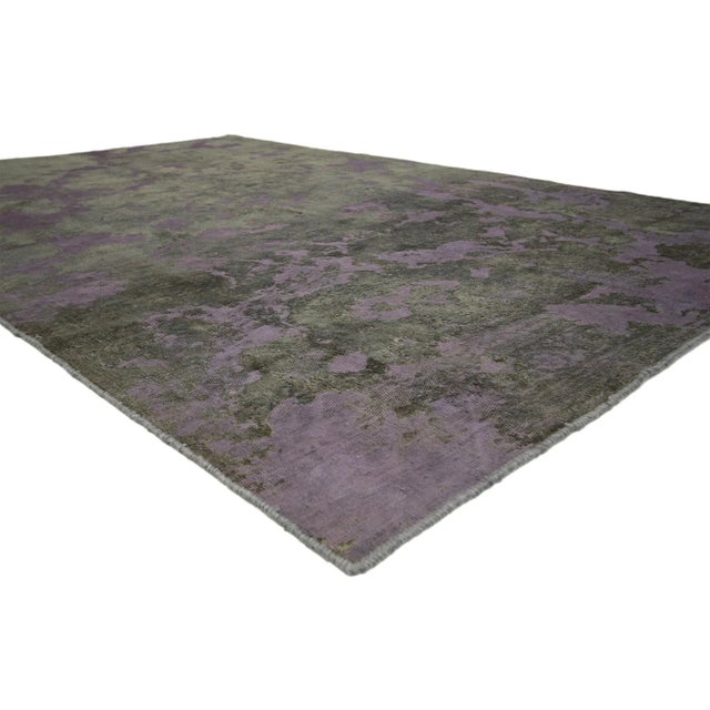 Distressed Vintage Turkish Overdyed Rug with Modern Industrial Steampunk Style 06'03 x 09'09. ​​Stylish and bold combined...