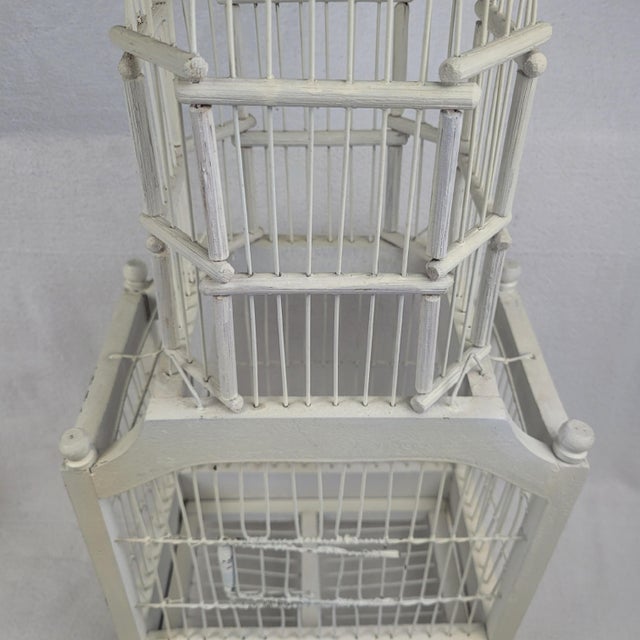 Wood Vintage White Wood and Wire Decorative Birdcage Shabby Chic For Sale - Image 7 of 12